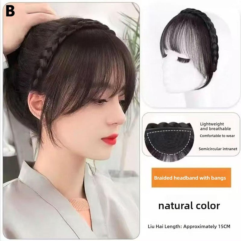 Hairpiece with bangs, fishtail braid, integrated headband, forehead coverage, hair extensions, high crown, hair clip, headband, 15cm